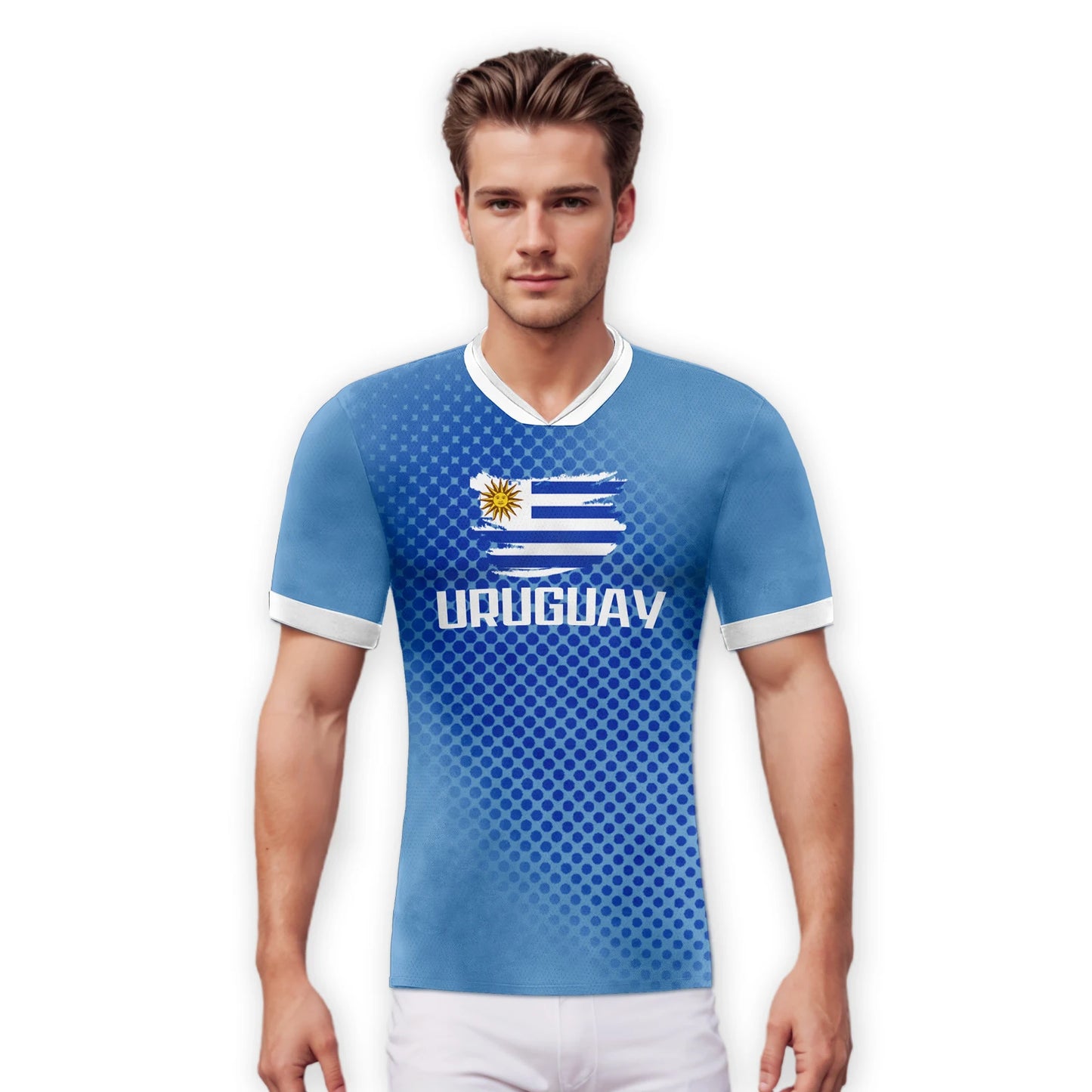 Personalized Uruguay Soccer Jersey for Men and Women - Breathable Custom Football Team Uniform with Name and Number for Youth Fans