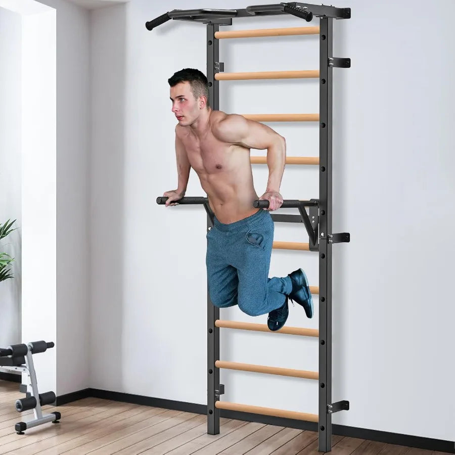 Swedish Ladder With Wall Mounted Pull Up Bar Pro Fitness