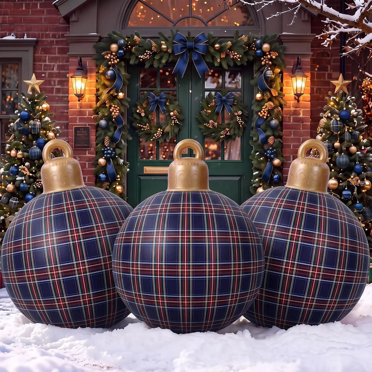 Christmas Inflatable Balls | 32 Inch | 3 Pack | Tartan Holiday Decor
