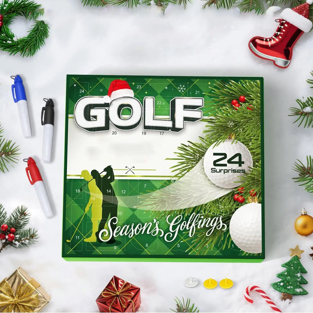 Advent Calendar | 24 Day Golf Accessories | Festive Countdown Favors | Gift For Husbands And Golf Lovers