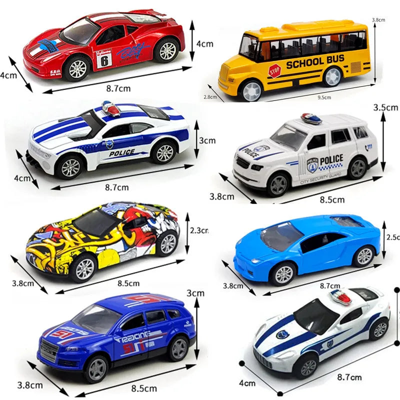 Set of 4 Toddler Car Toys with Various Police, School Bus, and Taxi Styles Made of Durable Alloy - ToylandEU