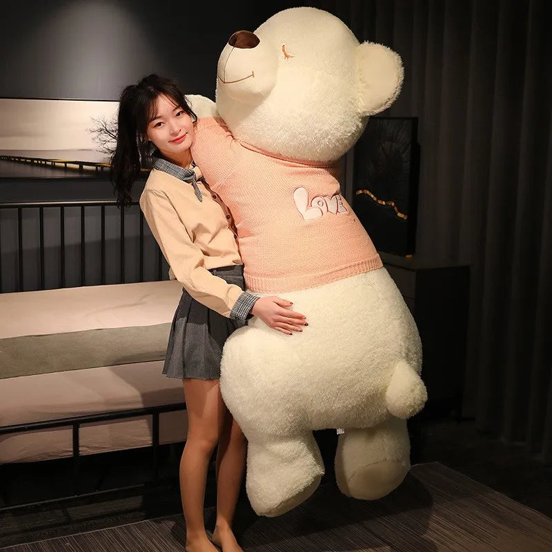 80/100CM Lovely Giant Size Lying Teddy Plush Toys Soft Sweater Bear - ToylandEU