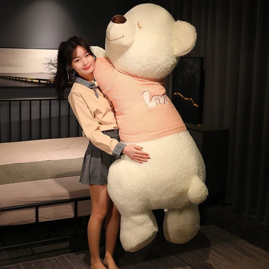 80/100CM Lovely Giant Size Lying Teddy Plush Toys Soft Sweater Bear Toyland EU