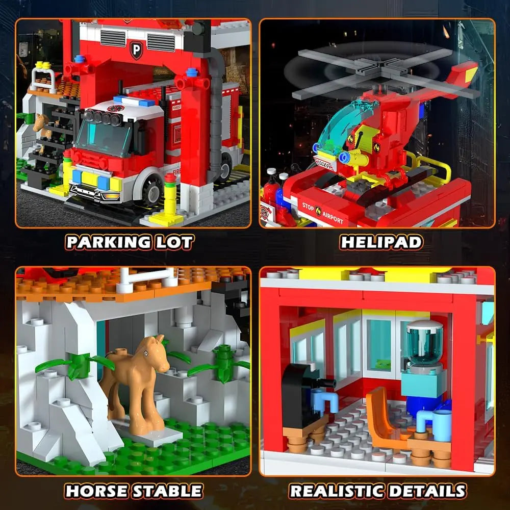 HOGOKIDS Fire Station Building Kit Toy with Fire Truck & Rescue Helicopters - ToylandEU