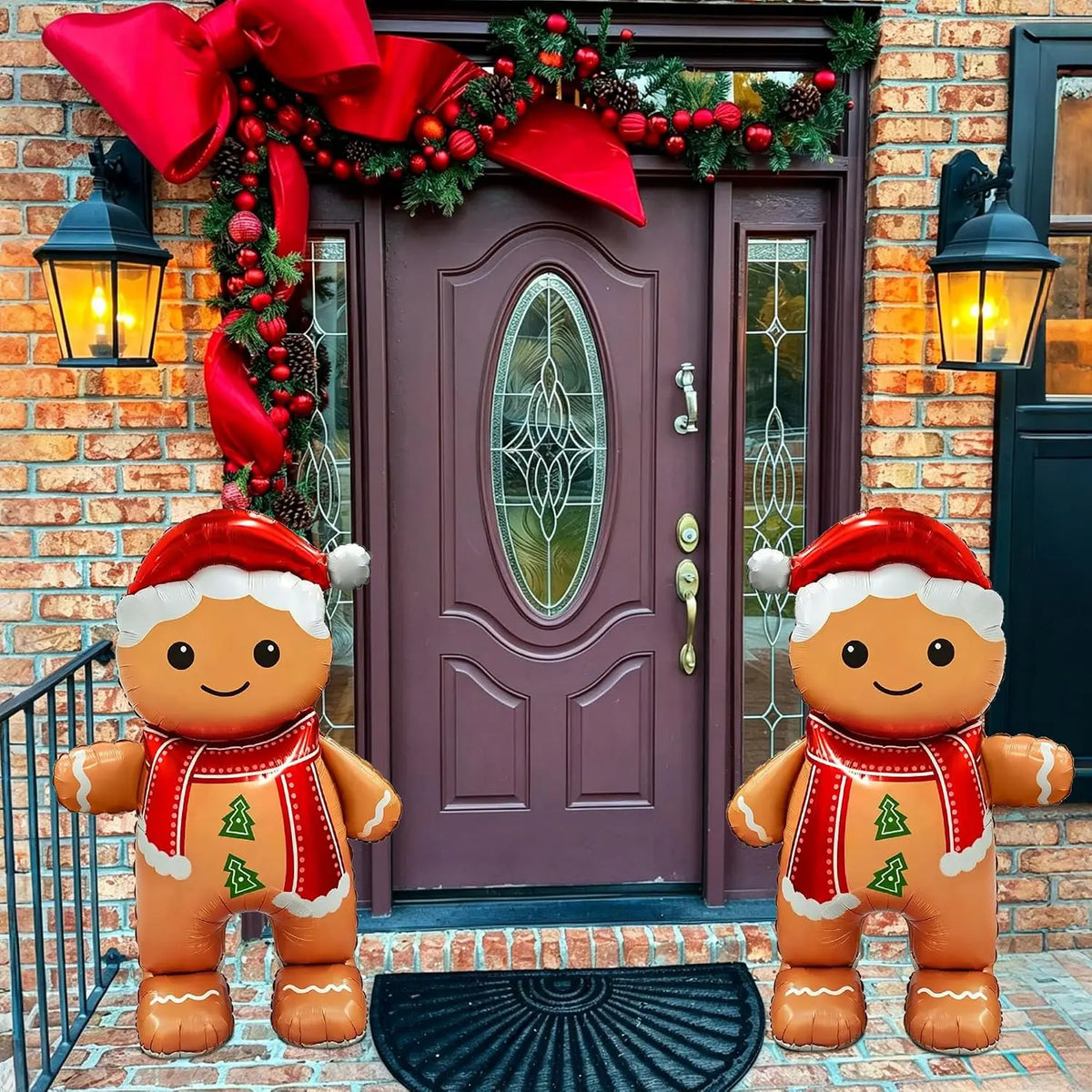 Gingerbread Balloons | 62 Inch Giant Size | Standing Support | 2 Pcs Xmas Decor