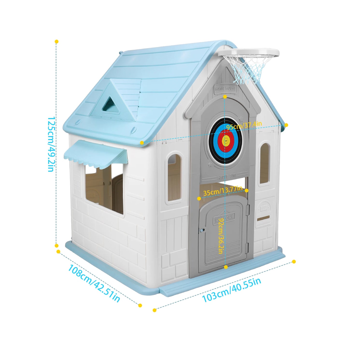 Indoor Outdoor Playset With Durable Plastic Playhouse And Basketball Hoop