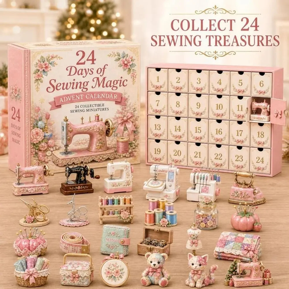 Advent Calendar | Sewing Theme | 24 Day Pink Acrylic Ornaments | Handmade Christmas Decoration Gift