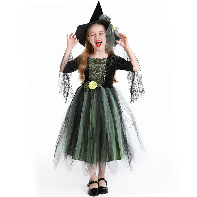 Enchanting Green Witch Costume for Girls - Perfect for Halloween Fun