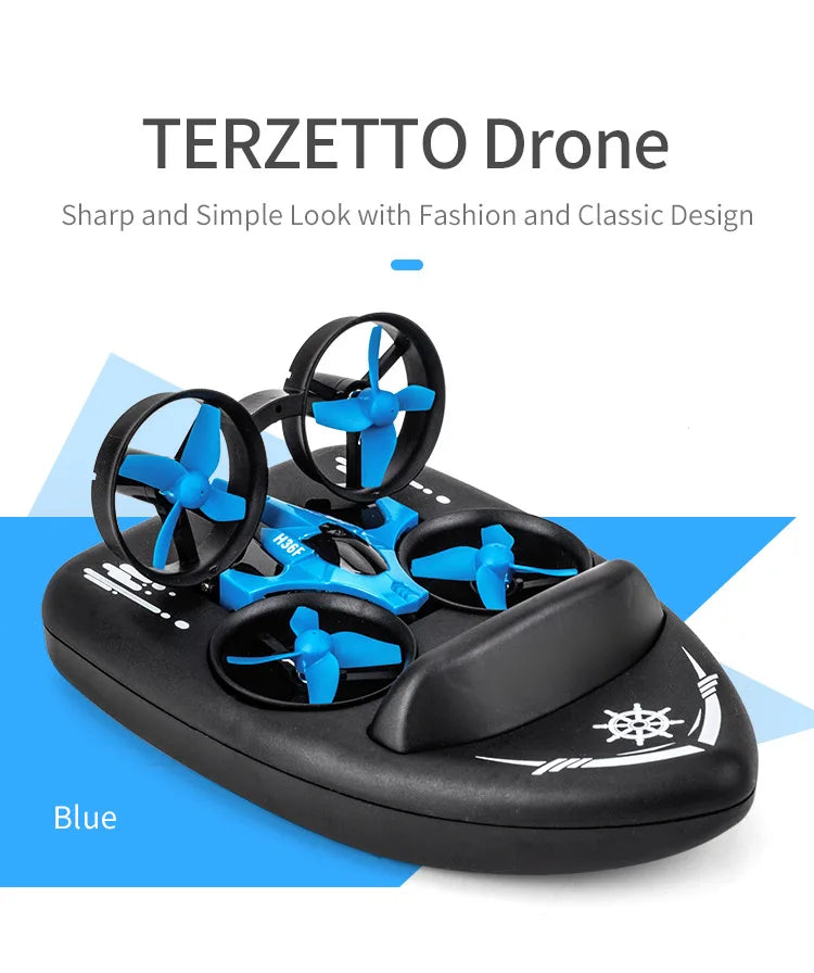 RC Versatile 3-in-1 Water-Land-Air RC Drone Boat - 2.4G Mini Quadcopter with Headless Mode & 360° Flip for Kids