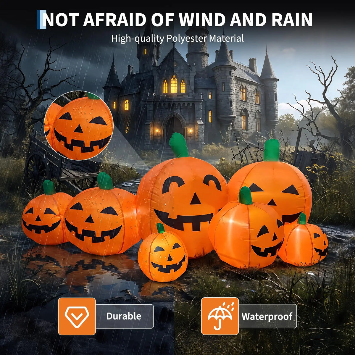 Halloween Inflatable Pumpkin Patch | 7.5 Ft Led Lights | Outdoor Yard Decor