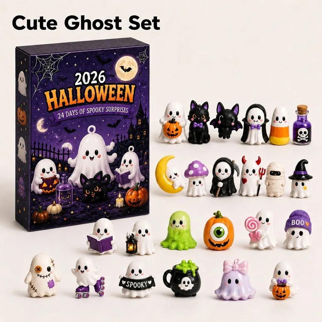 Halloween Countdown Calendar | 24 Piece Ghost Figures | Plastic Basket Stuffers