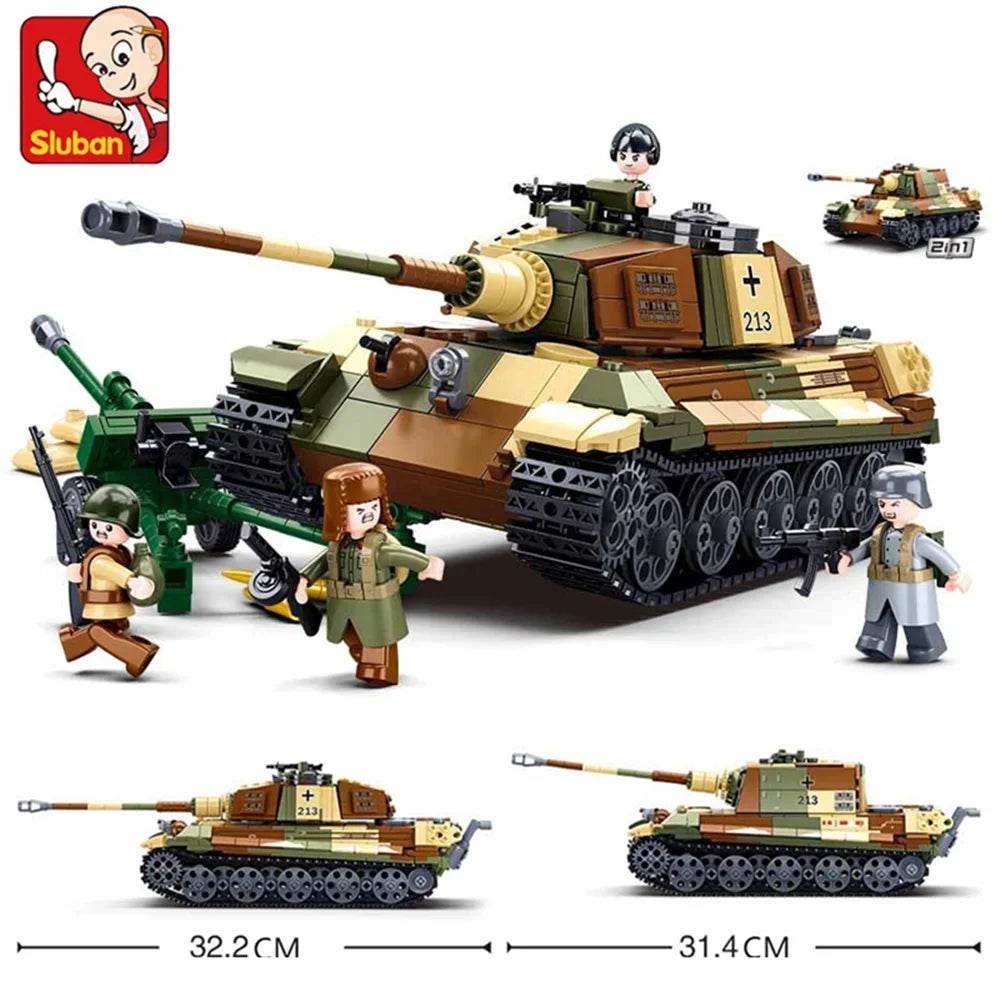 Military Series Building Blocks WW2 Heavy Battle Tank Set - ToylandEU