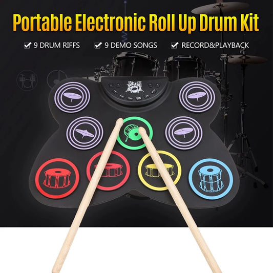 Portable Electronic Drum Set With 9 Pads Sticks And Pedal