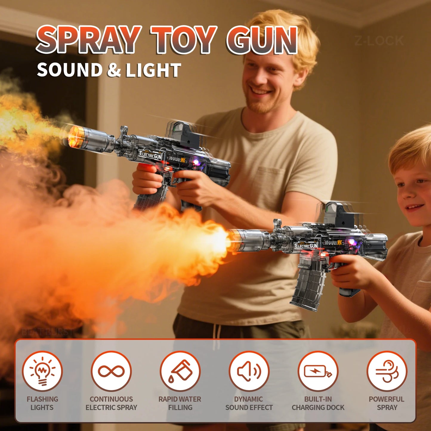Water Gun | Electric Spray Gun With Sound Light | Lithium Battery | Ages 3 To 14