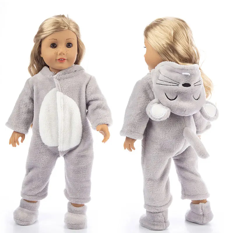 Cozy Animal Pajamas For 18 Inch American Girl Doll