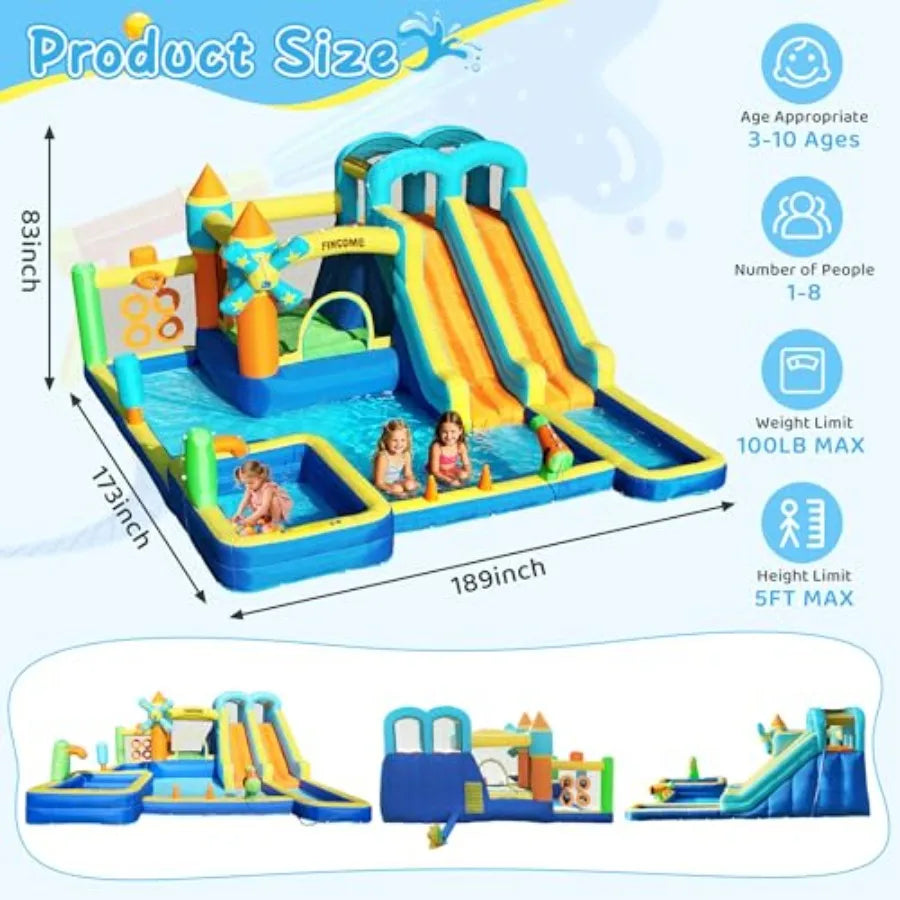 Inflatable Bounce House with Dual Water Slide 10-in-1 Backyard