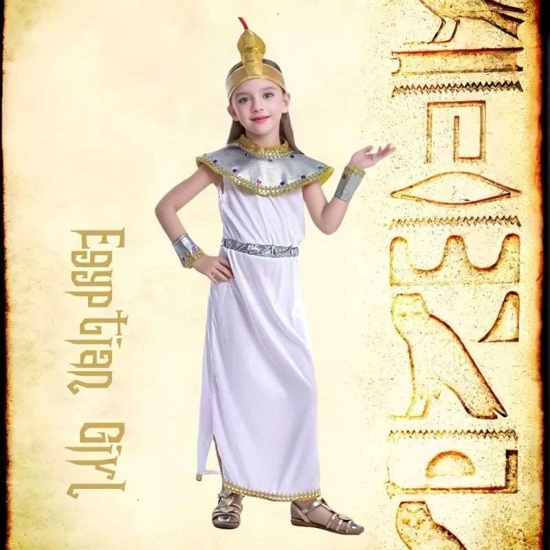 Girls Cleopatra Inspired Ancient Egyptian Costume Dress for Halloween and Fancy Parties