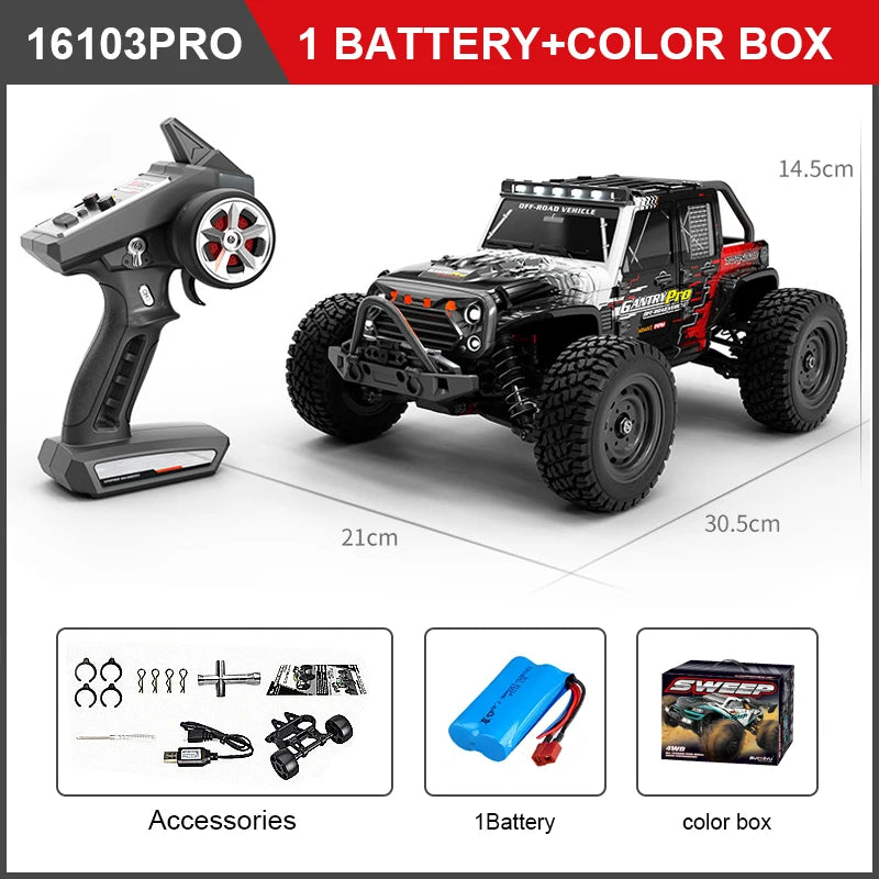 RC High-Speed 1:16 4WD Brushless Remote Control Monster Truck - 75KM/H Off-Road Adventure with LED Lights for Boys