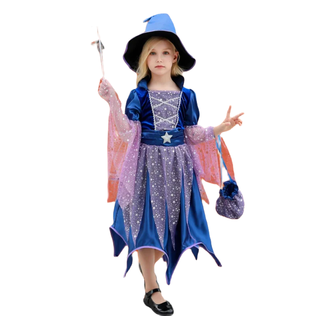 Enchanting Girls' Witch Costume Set with Hat & Bags for All Occasions