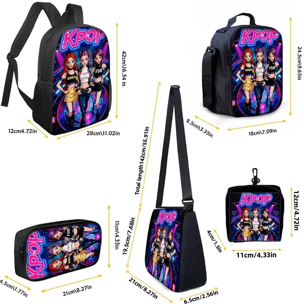 Kpop Group Print Backpack Set Lightweight Large Capacity School Bags