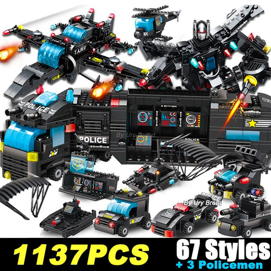 City Police Station SWAT Team Building Blocks Set with Military Car - ToylandEU