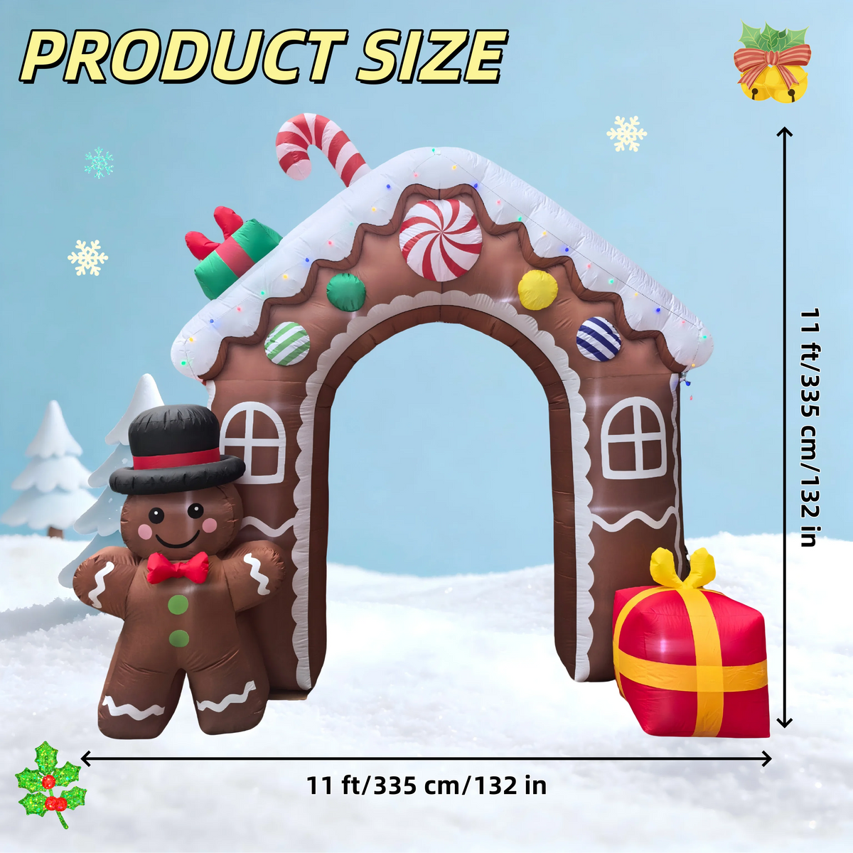 Inflatable Gingerbread Archway | 11 Ft | Built In Lights | Outdoor Yard