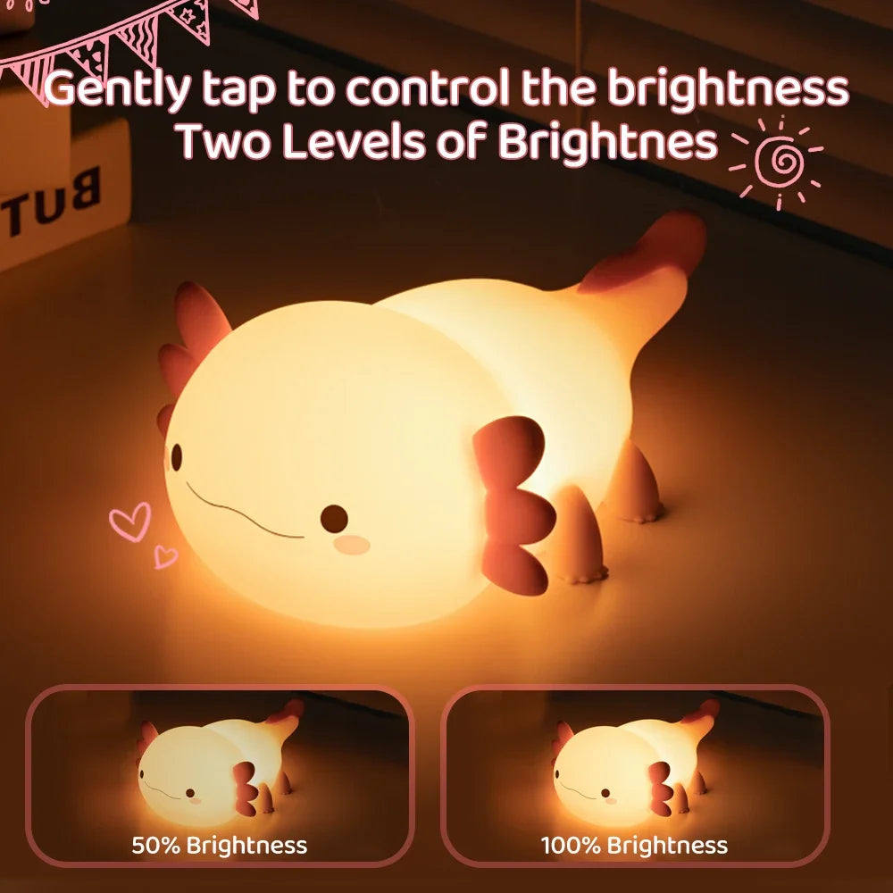 Axolotl Night Light | LED Touch Control | Battery Powered | Kids Bedroom Gift