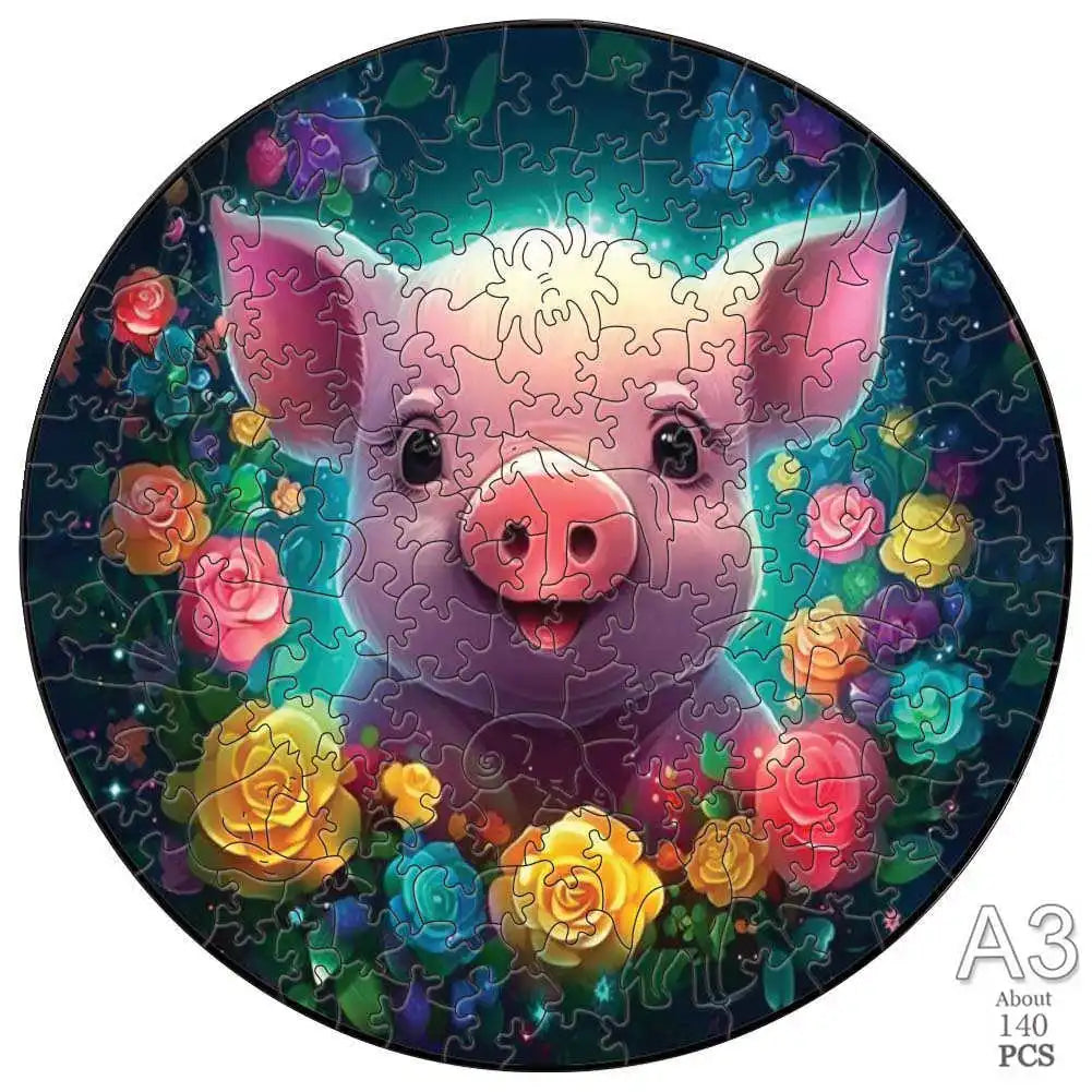 3D Wooden Puzzles | Animal Shapes Pig Cat | Family Friendly Gift | All Ages