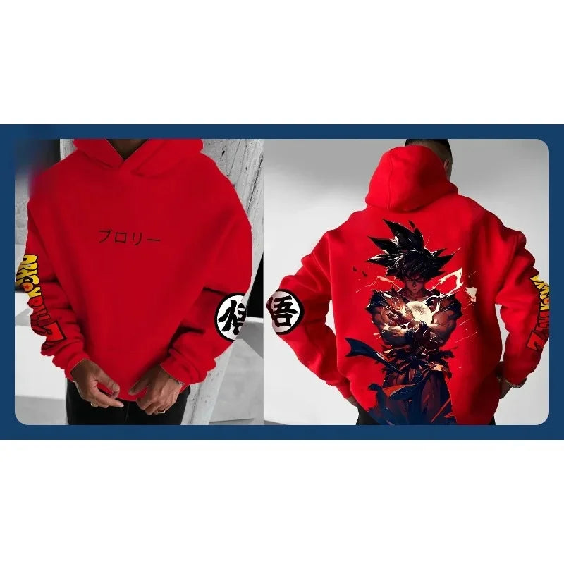 Men's Hoodie | Goku Graphic Print | Loose Fit Design | Red Streetwear Style