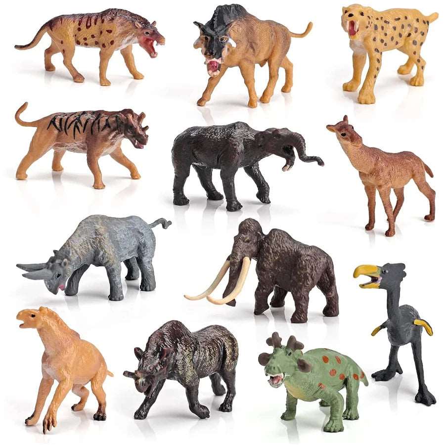 Realistic Mini Prehistoric Animals Toy Set with Mammoth and Smilodon Figurines - 18 Pieces - ToylandEU