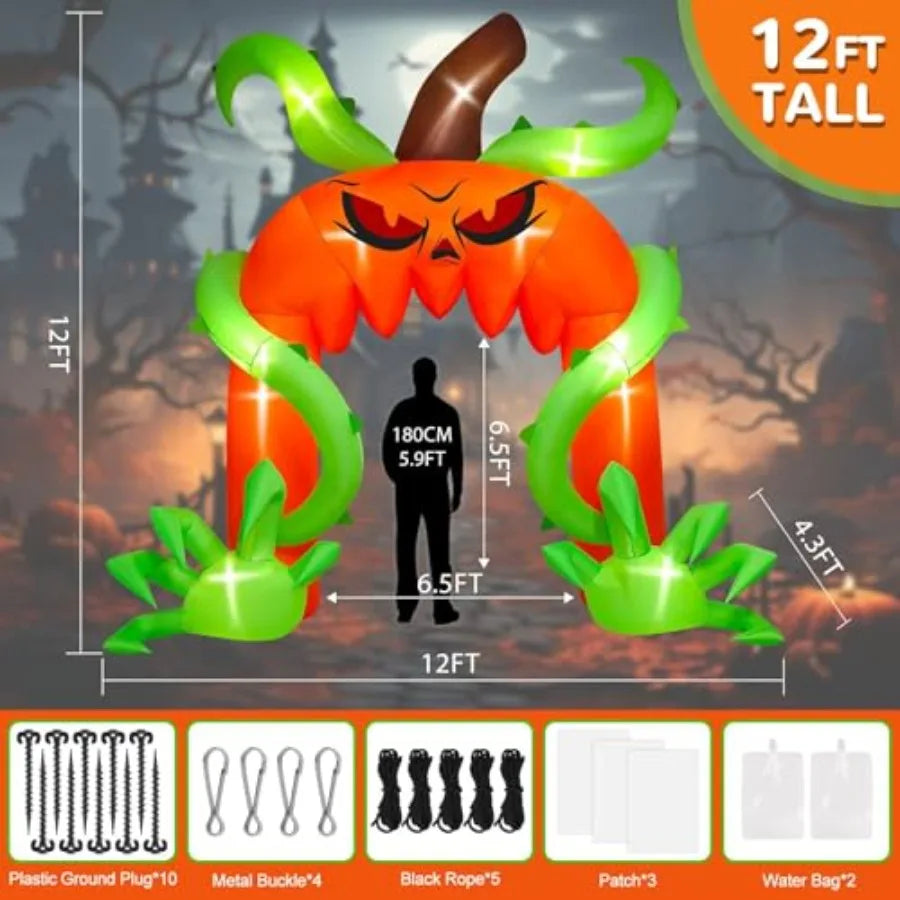 Halloween Arch Inflatables | 12 Ft Tall | Giant Pumpkin | Outdoor Holiday Decor