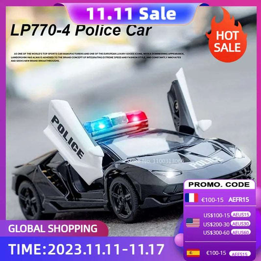 1/32 Scale Lamborghini LP770-4 Police Car Model with Sound and Light - ToylandEU