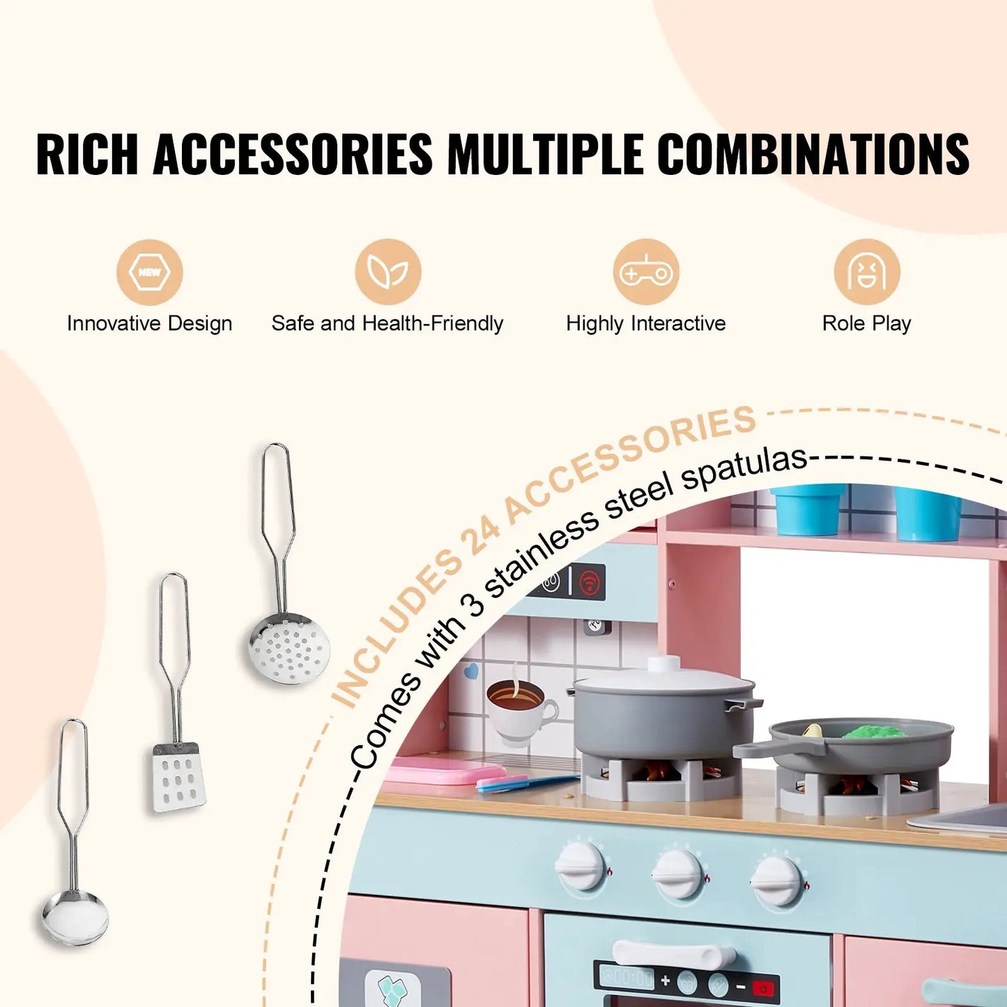 SucceBuy Pretend Play Cooking Toy for Kids Chef Playset Kitchen Accessories with Lights & Sounds for Toddles Girls Boys - ToylandEU