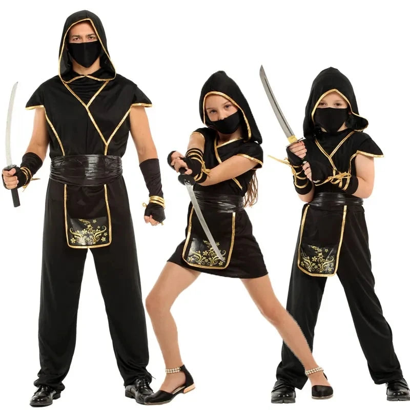 Girls' Black & Gold Ninja Warrior Costume for Halloween & Cosplay