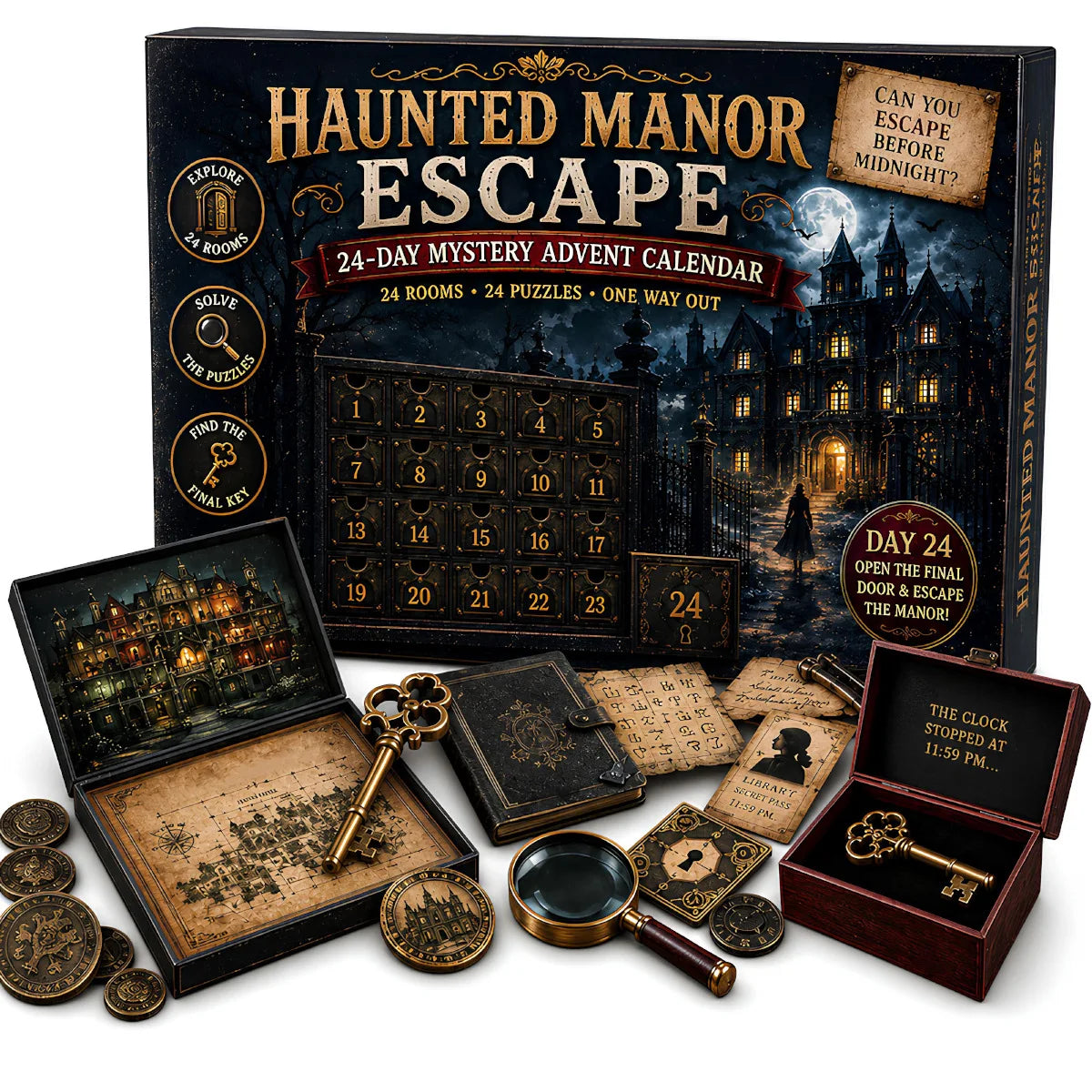 Advent Calendar | 24 Day Mystery Adventure | Escape Room Puzzle Game With 6 Themes | Family Holiday Activity