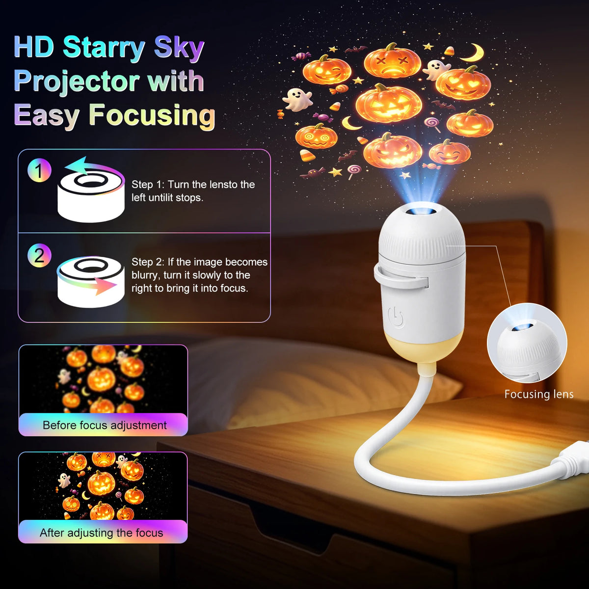 Halloween Projector Light | 12 Patterns USB Power | LED Night Lamp For Car Room