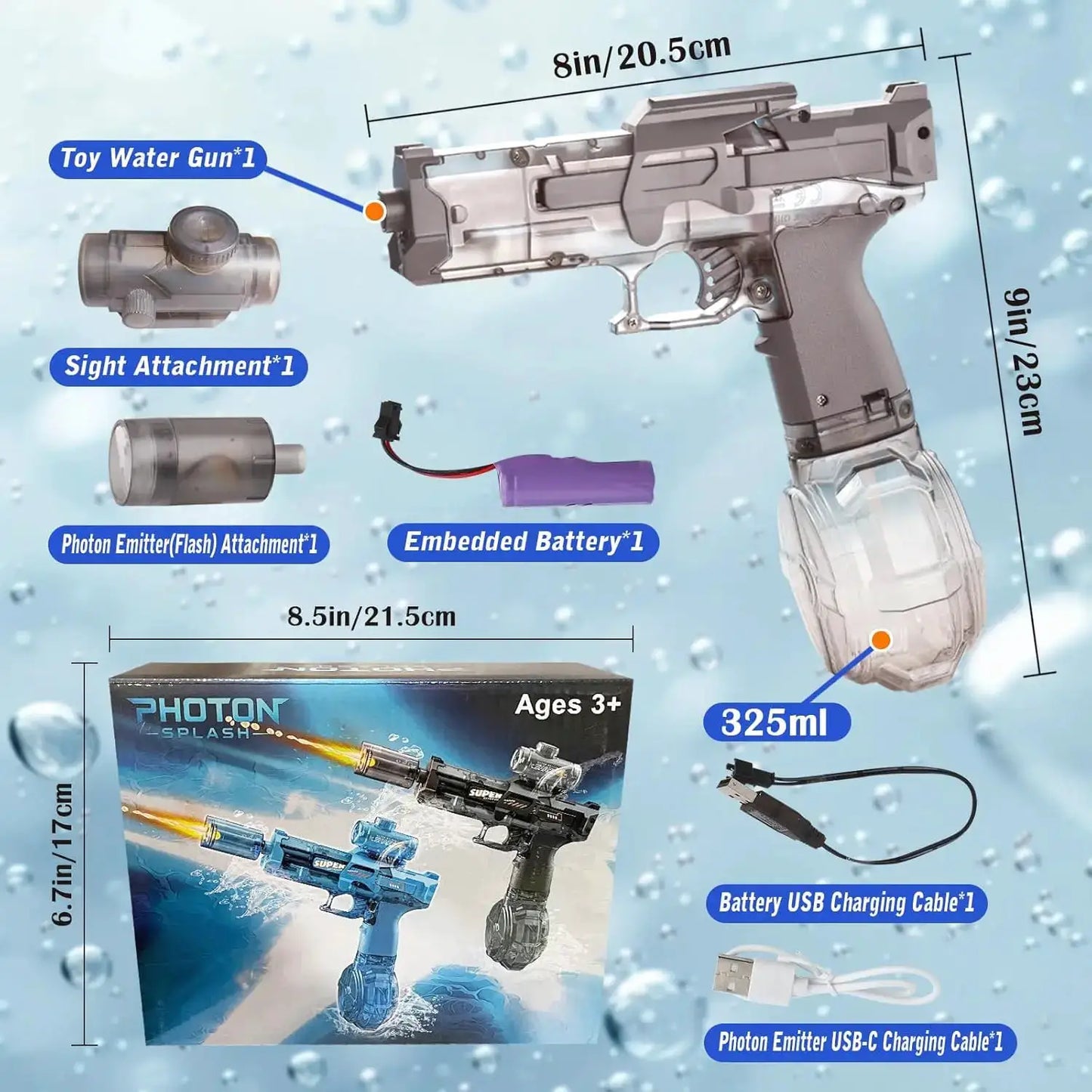 Rechargeable Electric Water Gun with LED Lights - 26ft Range, 30min Playtime, Perfect Summer Gift for Kids & Adults - ToylandEU