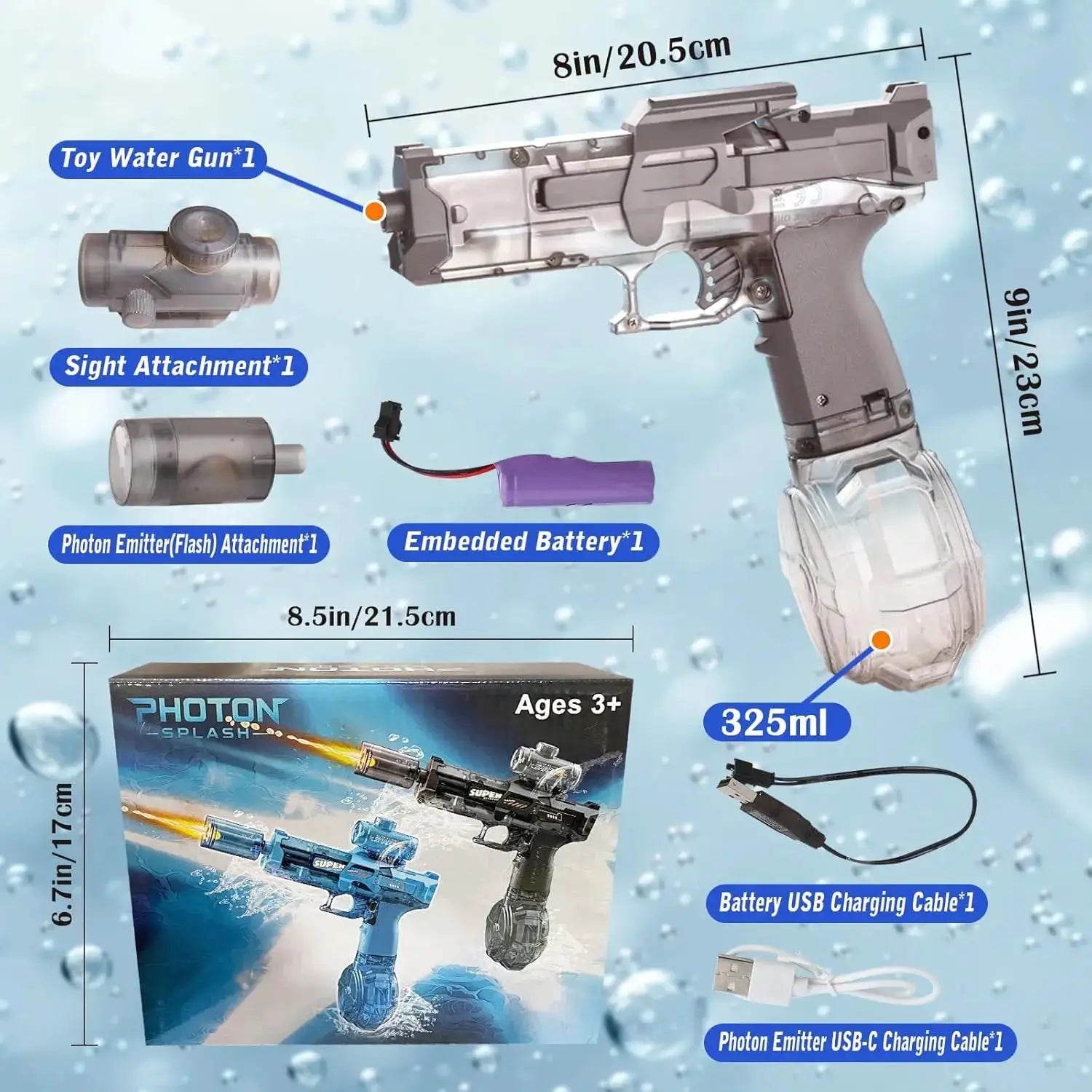 Rechargeable Electric Water Gun with LED Lights - 26ft Range, 30min Playtime, Perfect Summer Gift for Kids & Adults - ToylandEU