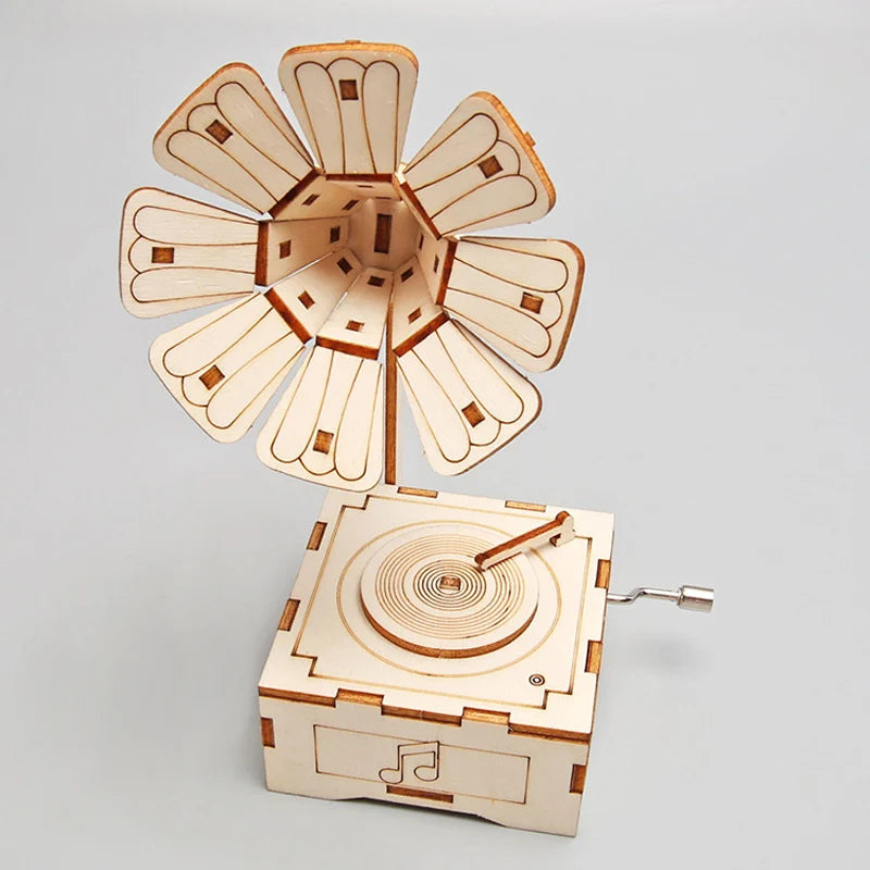 DIY Wooden Phonograph Model Musical Box Kids Science Toy Technology - ToylandEU