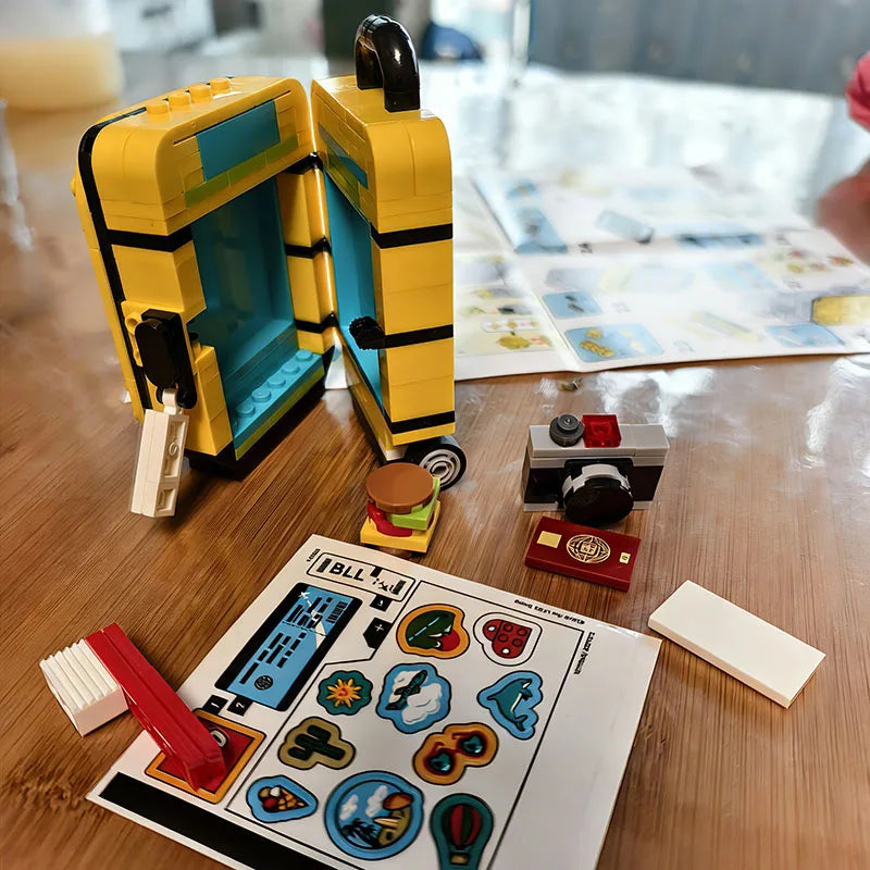 Building Blocks Set | 184 Pieces | Yellow Travel Suitcase | Lego Compatible