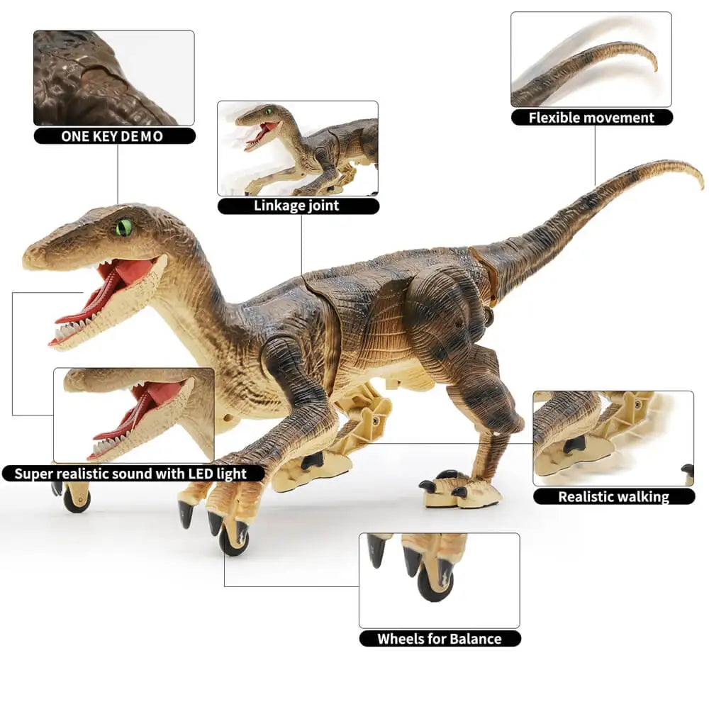 Remote Control Velociraptor Dinosaur Toy with LED Lights & Sound Effects