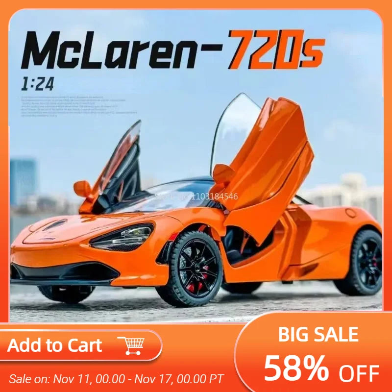1/24 Scale McLaren 720s Diecast Toy Super Car Model with Sound and Light