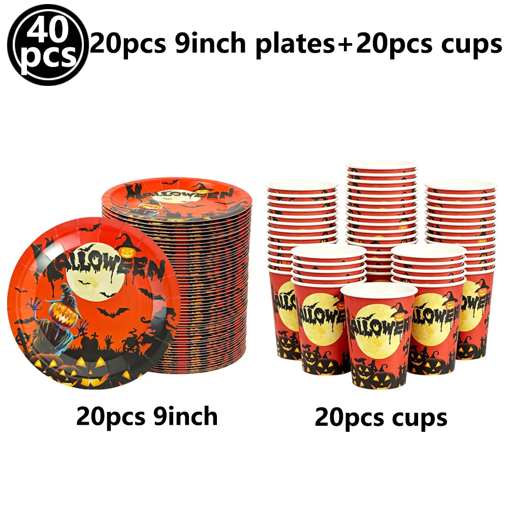 Halloween Party Tableware | Paper Disposable | Plates Cups | Birthday Decor