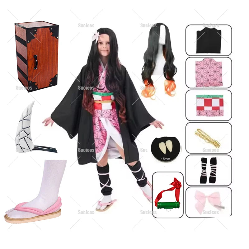 Nezuko Cosplay Props | Faux Leather Horns | Fang Teeth Set | Unisex Party Wear