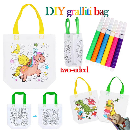 Personalized Graffiti DIY Bag Kit with Markers - Handmade Non-Woven Tote - ToylandEU