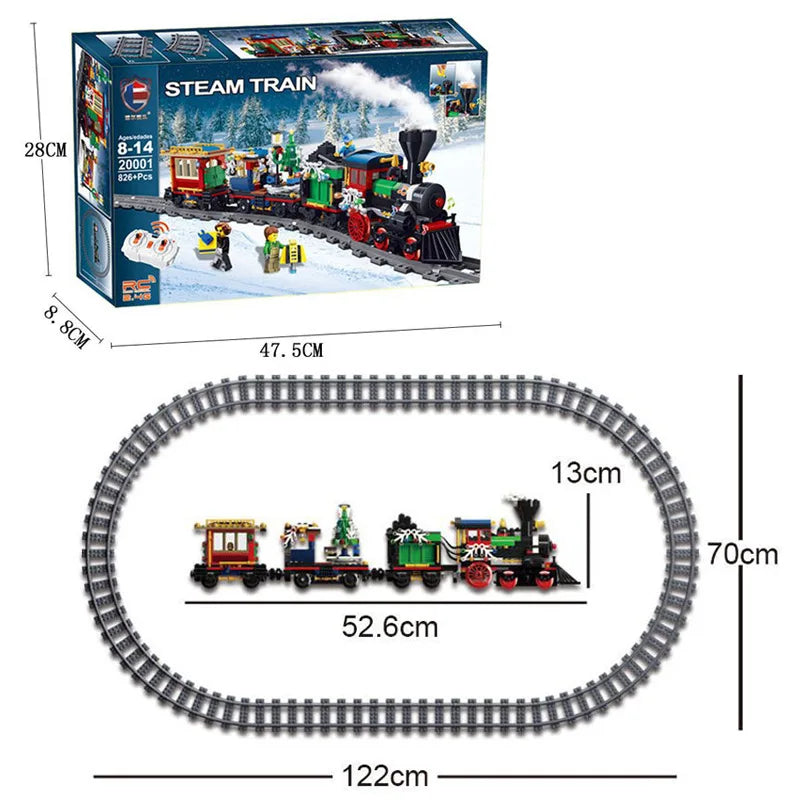 Classic Electric Steam Train Set with 826-Piece Railway Track and Remote Control 2.4G RC - ToylandEU