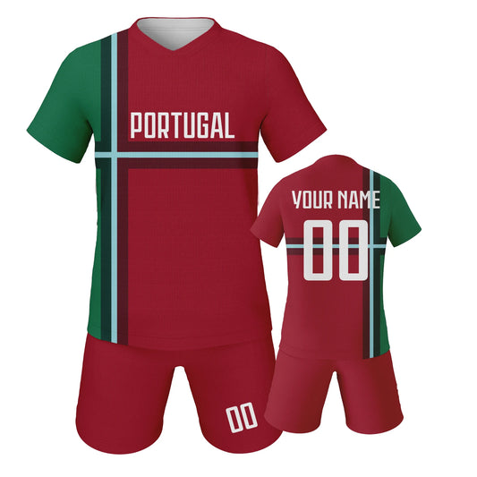 Customizable Portugal Youth Soccer Jersey - Personalized Name & Number Football Uniform for Kids Aged 3-14 Years