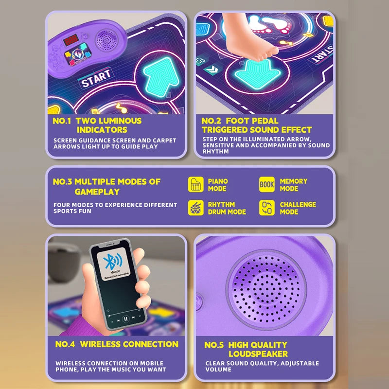 Kids Dance Mat With Bluetooth Lights Educational Toy