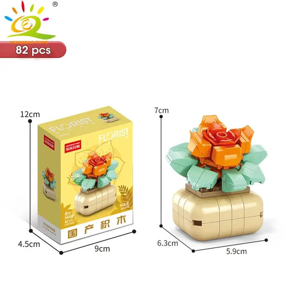 HUIQIBAO MOC Flower Succulent Potted Model Building Block DIY Eternal Bouquet Home Desk Plant Decor Brick Girl Gift Children Toy - ToylandEU