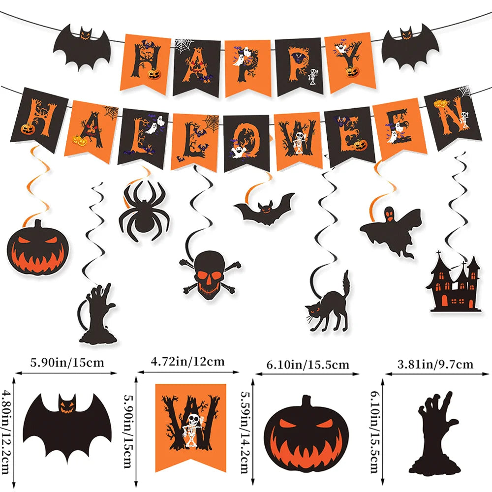 Halloween Decor Kit | Paper Banner Garland | Spider Web Swirls | Party Setup